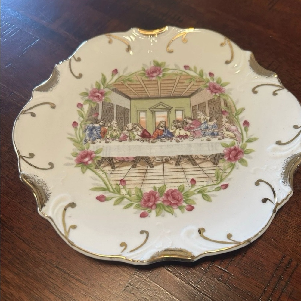 Vintage Rose and Gold Trimmed Decorative Plate